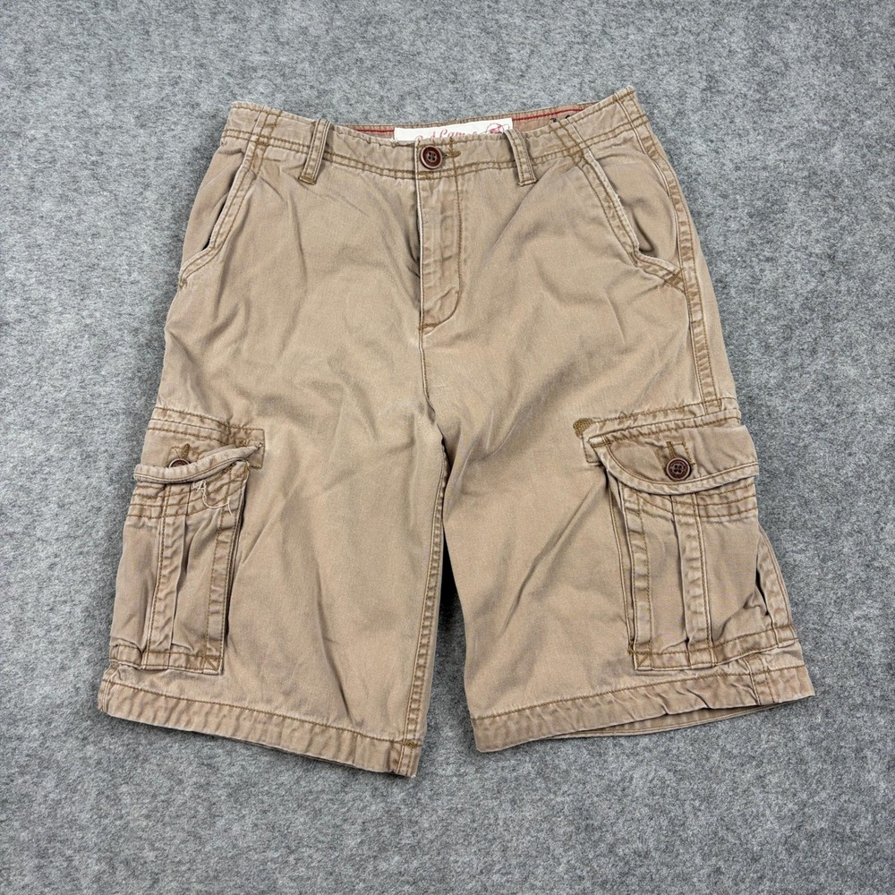Y2K Red Camel Cargo Shorts Boys 16 Khaki Tan Cotton Utility Pockets Casual Skate